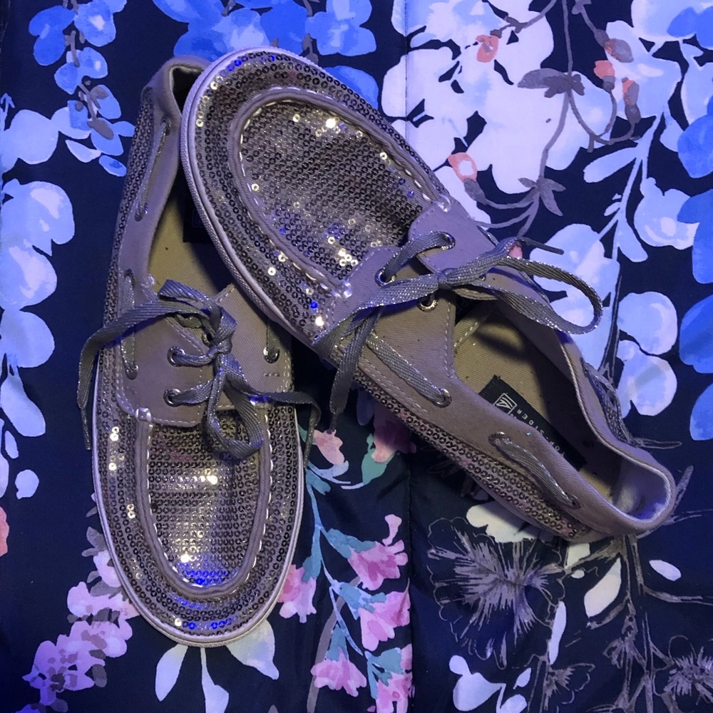Silver Sequin Sperrys Top Silder